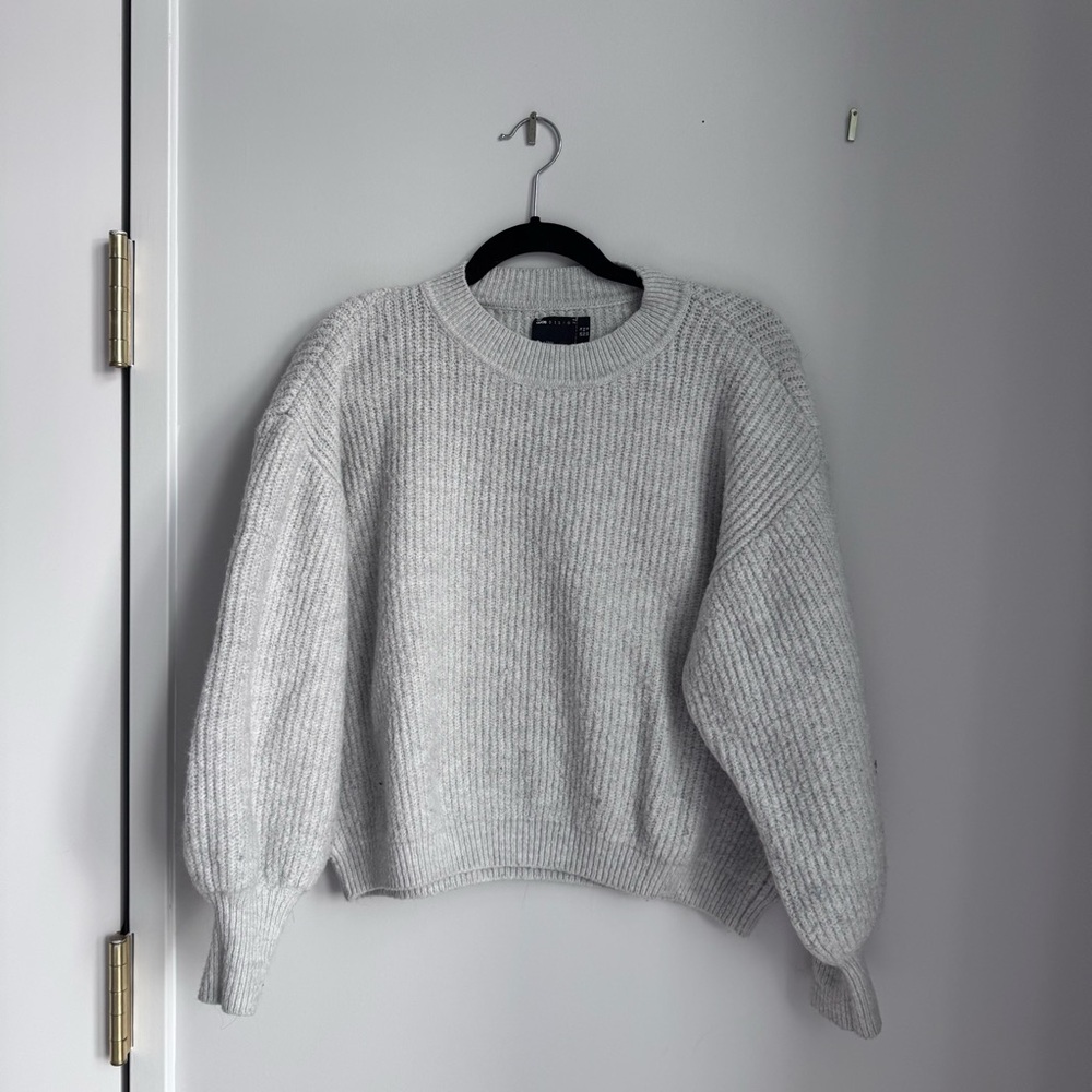 ASOS Gray Crew Neck Sweater with Balloon Sleeves